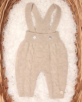 Hose mit Fleece-Hosenträger für Neugeborene aus reiner, ultrafeiner Merinowolle