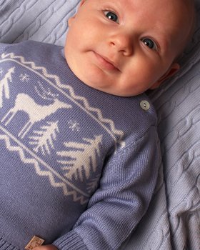 Maglia Neonato Jacquard Paesaggio in Pura Lana Vergine Merino Extrafine