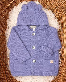 Cappottino Neonato con Orecchie in Pura Lana Vergine Merino Extrafine