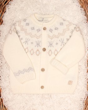 Giacchina Jacquard in Maglia Neonati in Pura Lana Cardata