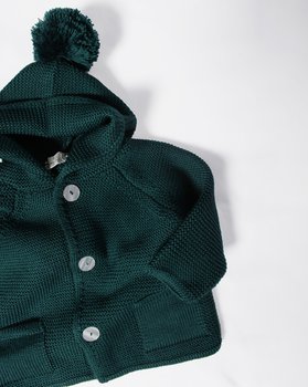 Giacca links  Cappuccio pon pon in Pura Lana Merino Neonati