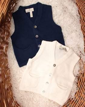 Gilet Aperto con Bottoni in Puro Cotone Bio Neonati