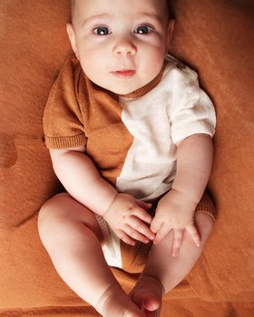 Completo Corto Neonati in Puro Lino e Puro Cotone Bicolor