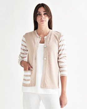 Cardigan rigato Donna Cotone-Lino