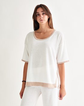 Maglia manica corta bicolore Donna Cotone-Lino