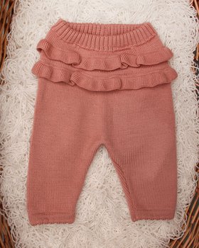 Pantaloni Maglia Volant Neonata in Pura Lana Merino