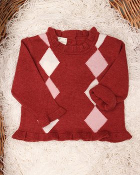 Maglia Neonata Rombi in Pura Lana Merino Ultrafine