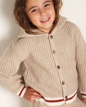 Giacca Cappuccio Riga Bimbi in Pura Lana Merino Ultrafine