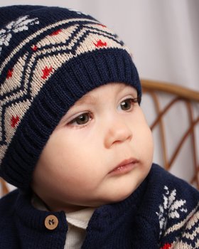 Cappellino Neonati Jacquard in Pura Lana Merino Ultrafine