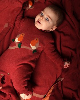 Tutina in maglia Neonata Pettirosso in Pura Lana Merino Ultrafine