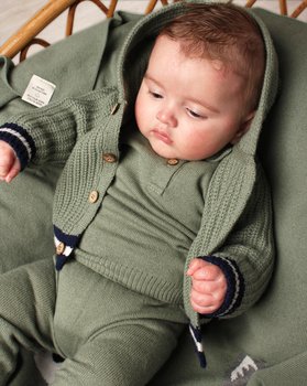 Giacca Cappuccio Riga Neonati in Pura Lana Merino Ultrafine