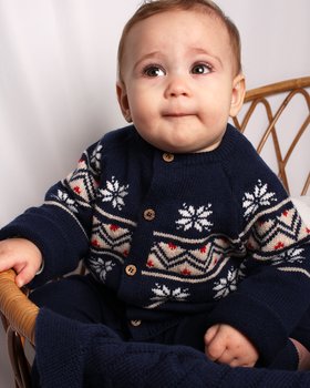 Giacchina Neonato Unisex Jacquard in Pura Lana Merino Ultrafine