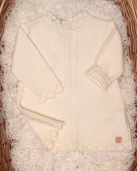Vestitino neonata Trecce Merletto in Pura Lana Merino