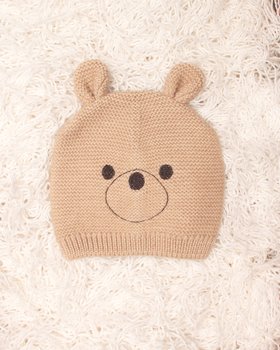 Berretto Orsetto Ricamo in Pura Lana Merinos Neonati
