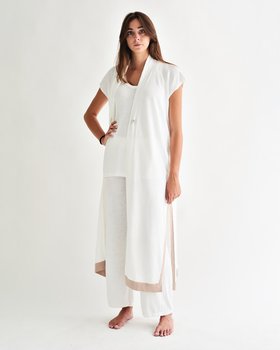 Gilet lungo Bicolore Donna Cotone-Lino