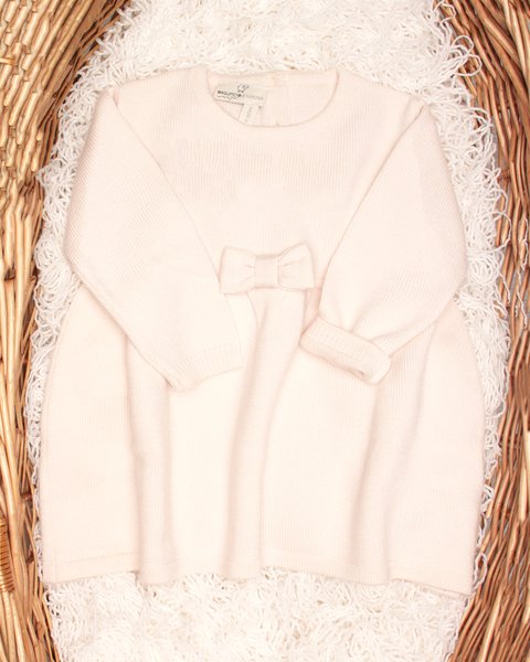 Vestitino fiocco in pura lana merino neonata