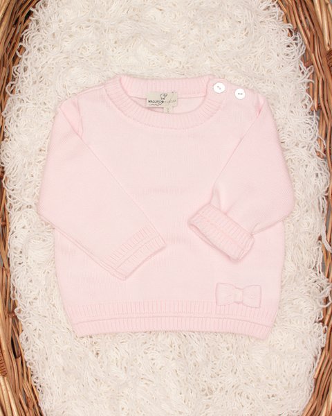 Maglioncino girocollo basico fiocco in puro cotone bio