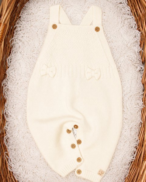 Salopette in maglia con fiocchi per neonate in lana