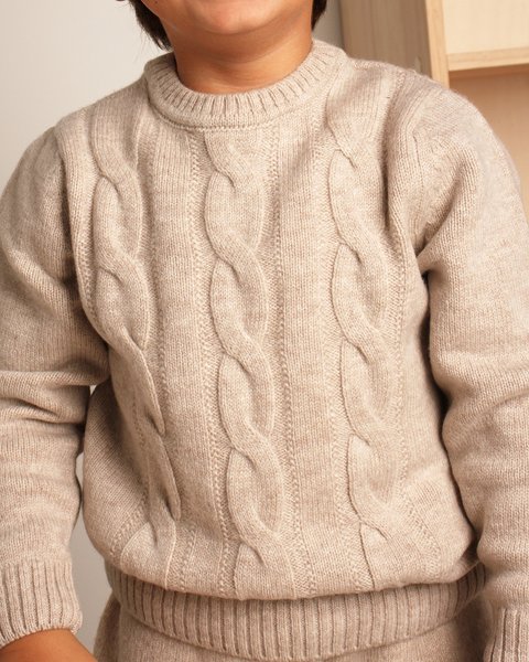 Maglione a trecce bambino e bambina in pura lana merino ultrafine