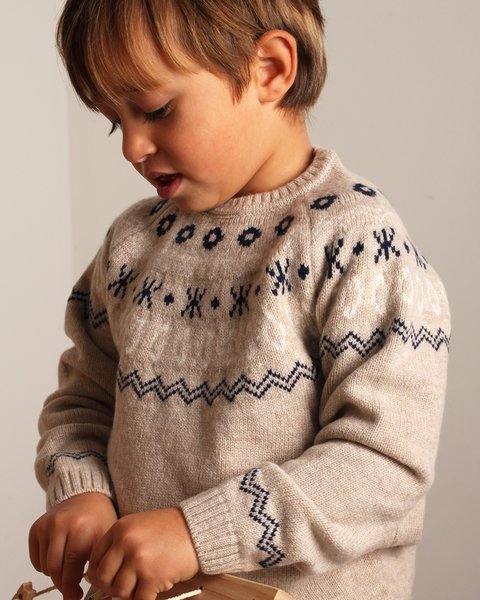 Maglia girocollo jacquard pura lana merino ultrafine bambini