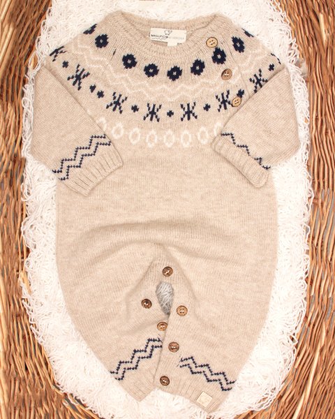 Tutina jacquard neonato in pura lana merino ultrafine