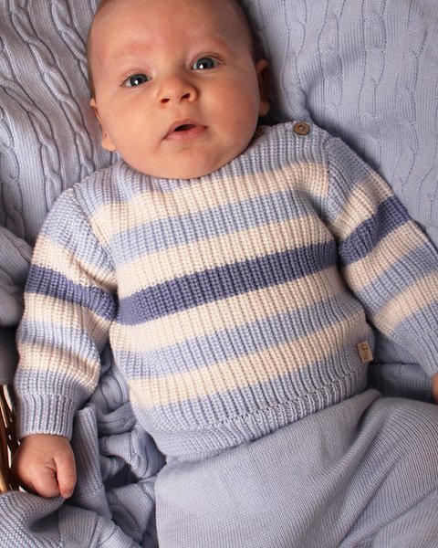 Maglia neonato righe in pura lana vergine merino extrafine