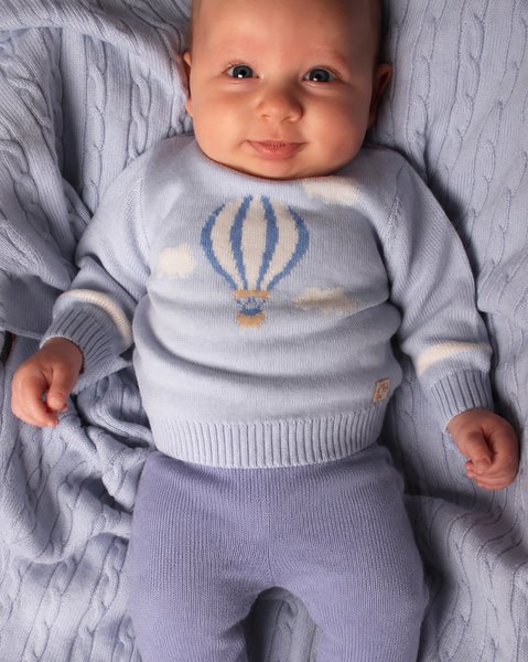 Completo neonato mongolfiera in pura lana vergine merino extrafine