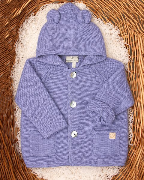 Cappottino neonato con orecchie in pura lana vergine merino extrafine