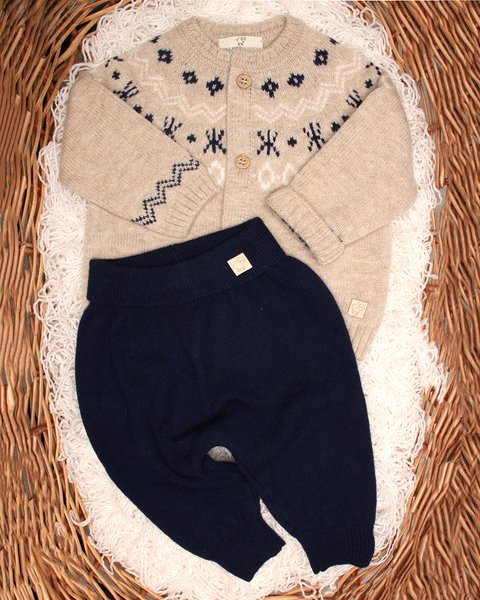Completo jacquard neonato in pura lana merino ultrafine