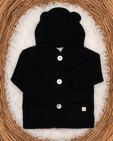 Cappottino neonato con orecchie in pura lana vergine merino extrafine