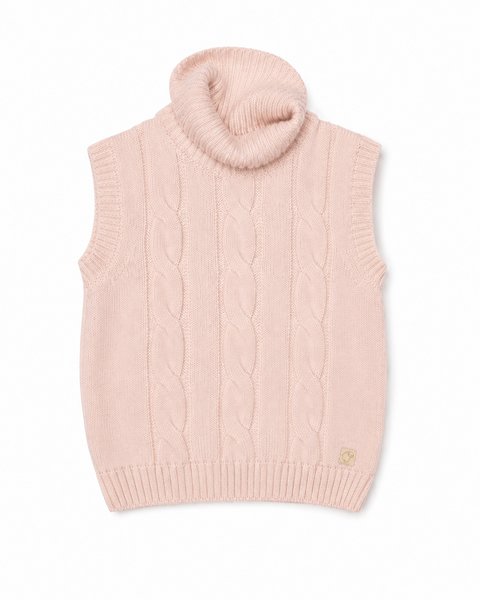 Gilet dolcevita a trecce bambina in pura lana merino ultrafine