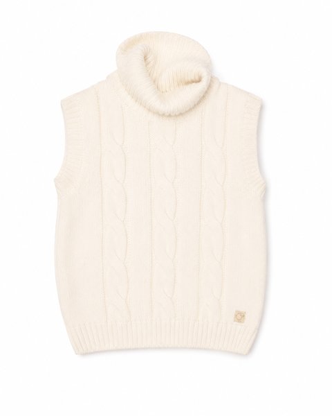 Gilet dolcevita a trecce bambina in pura lana merino ultrafine