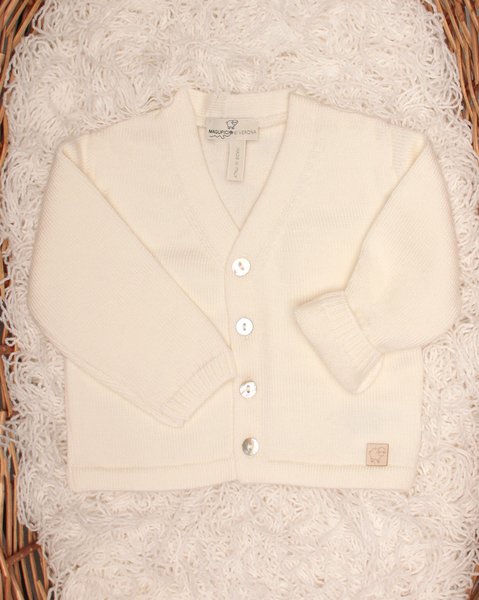 Cardigan neonato v in pura lana merino