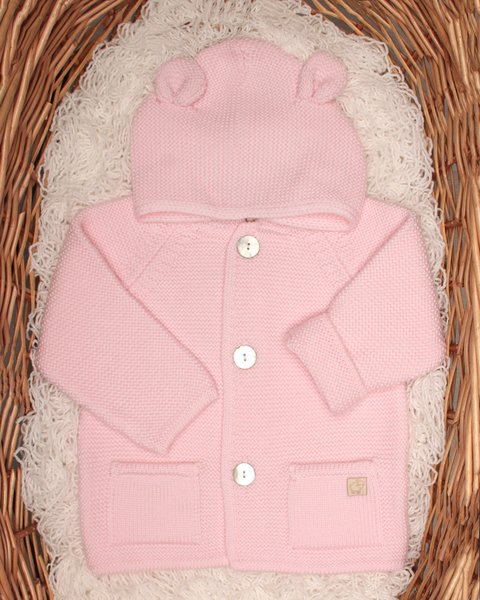 Cappottino neonato con orecchie in pura lana vergine merino extrafine