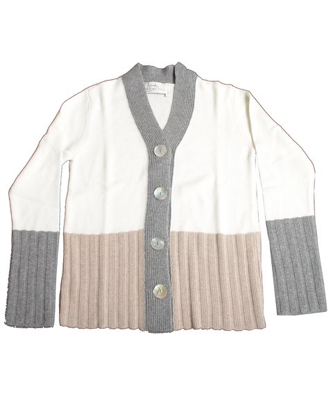 Cardigan tricolor in cashmere blend donna