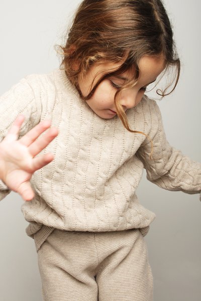 Maglia trecce bimbi in pura lana merino ultrafine