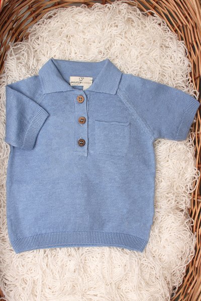Maglia polo in puro lino e puro cotone neonati