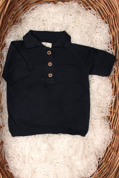 Maglia polo in puro lino e puro cotone neonati