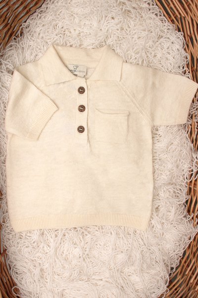 Maglia polo in puro lino e puro cotone neonati
