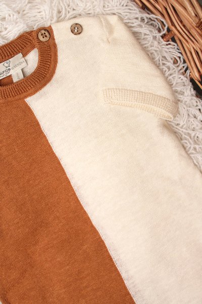 Vestito neonata in puro cotone e puro lino bicolor
