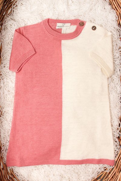 Vestito neonata in puro cotone e puro lino bicolor