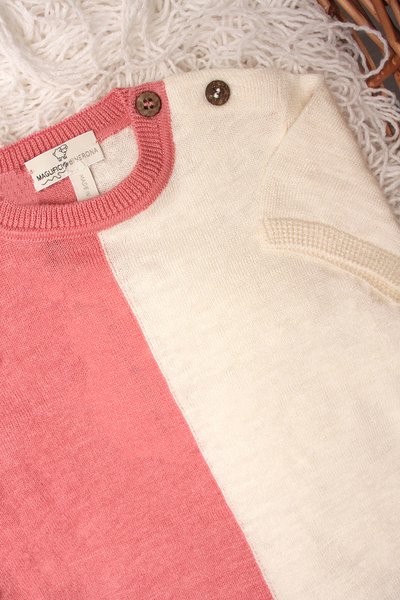 Vestito neonata in puro cotone e puro lino bicolor