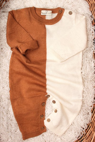 Tutina neonati in puro lino e puro cotone bicolor