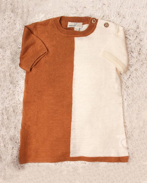 Vestito neonata in puro cotone e puro lino bicolor