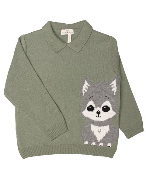 Maglioncino lupo bimbo in pura lana merino ultrafine
