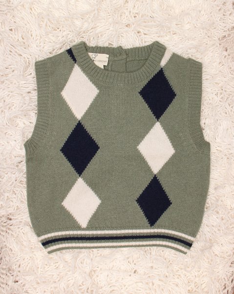 Gilet neonato rombi in pura lana merino ultrafine
