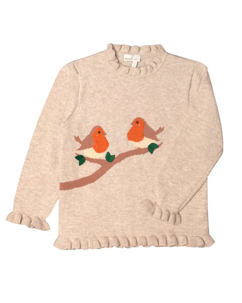Maglioncino pettirosso bimba in pura lana merino ultrafine