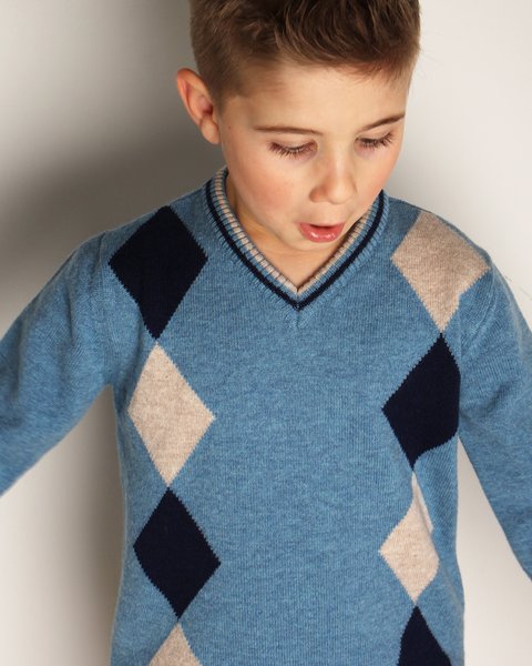 Maglia bambino rombi in pura lana merino ultrafine