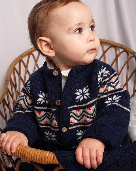 Giacchina neonato unisex jacquard in pura lana merino ultrafine