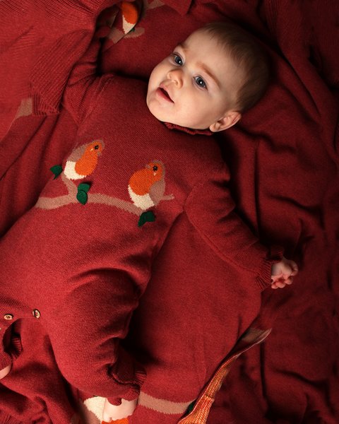 Tutina in maglia neonata pettirosso in pura lana merino ultrafine